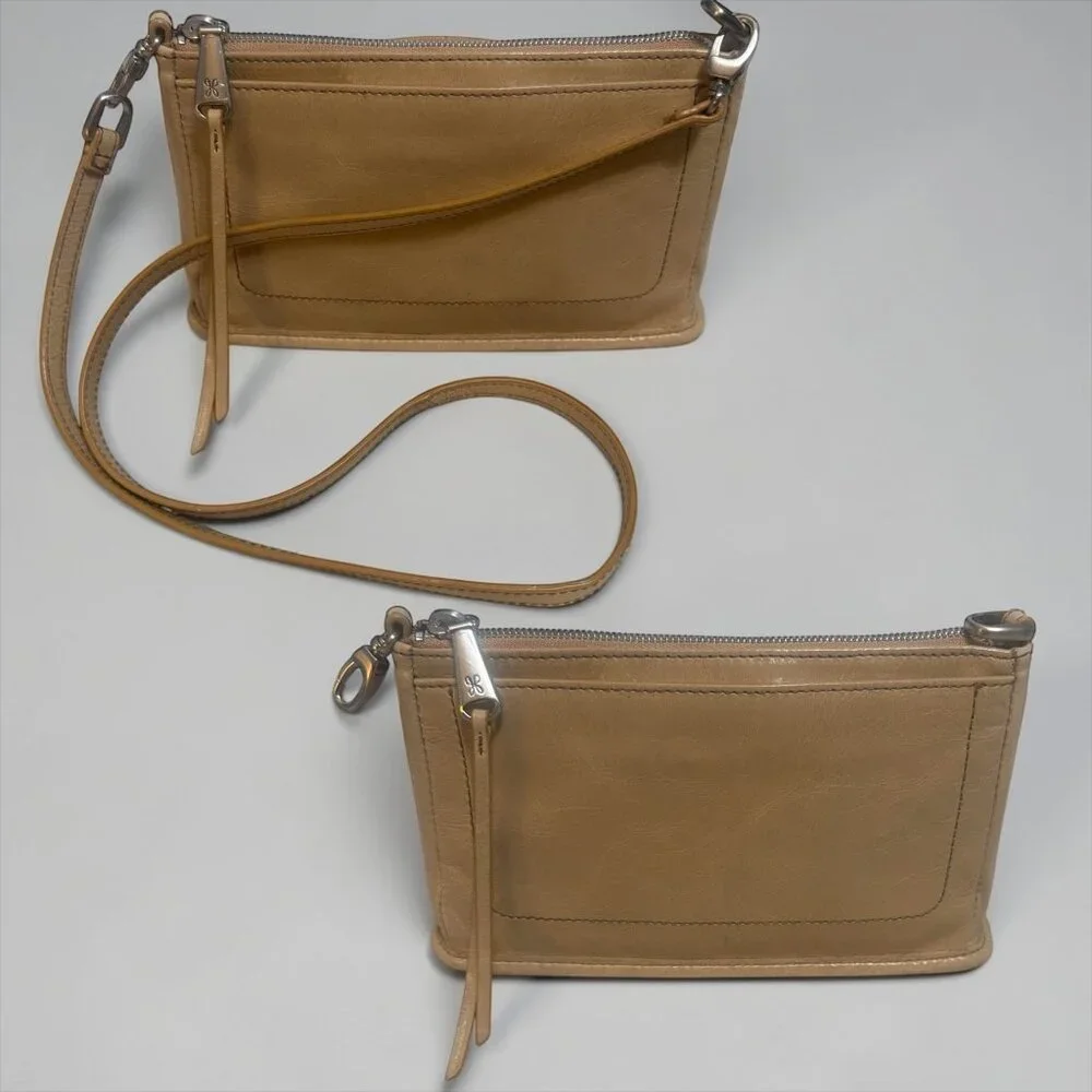Hobo Cadence Convertible Crossbody Beige Distressed Leather Clutch Shoulder Bag - Picture 6 of 12